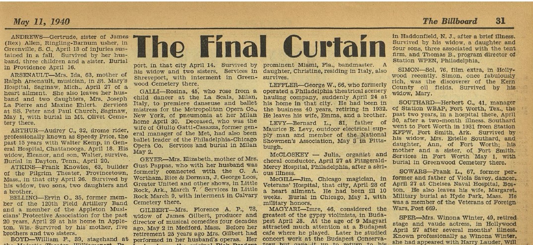 The Billboard May 1940 article about Frank L. Sowars